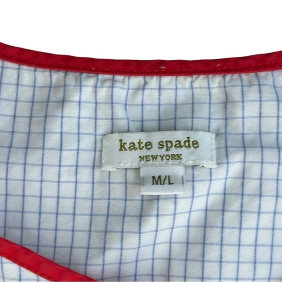 Kate Spade Checkered Blue Orange Trim Frog Clasp Shirt Blouse Size M/L Flowy - Picture 6 of 8